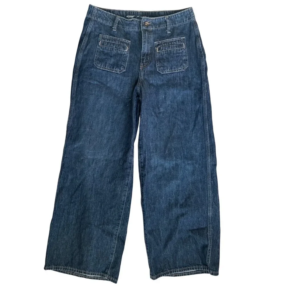 Old Navy Drapey Denim Size 14 Baggy Wide Leg High Rise Jeans - Picture 2 of 16